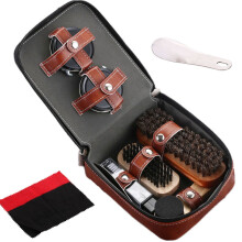 Travel Shoe Care Kit Horsehair Brush Polishing Tools 9-Piece