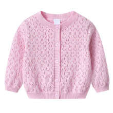 Casaco infantil de malha rendada AWZXDE para meninas, leve e com detalhes vazados, ideal para o outono. Macio e respirável, na cor rosa, tamanho 2-3