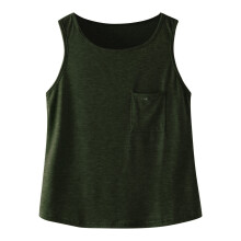 AWZXDE Mouwloze tanktop met ronde hals en zakje voor meisjes, casual effen kleur, basic topje voor kinderen en tieners, losse pasvorm, legergroen,