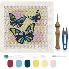 DIY Punch Needle Kit - Fjärilsbroderi Väggdekoration Färdigt inramad