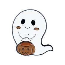 Broche de esmalte de fantasma fofo – Broche de lapela kawaii de Halloween, broche de espírito voador de abóbora "Boo", broche estético de