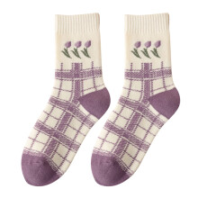Purple Fuzzy Crew Socks for Women – Thick Velvet Warm Cotton Towel Socks, Knee-High & Slouch Style