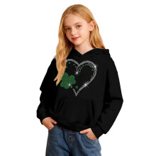 Girls Hooded Sweatshirt Black St Patrick's Day Print 7-8