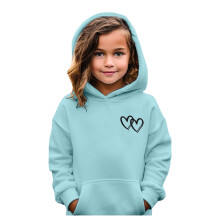 AWZXDE Mädchen Niedlicher Pullover-Hoodie mit doppeltem Herzprint und Vordertasche für Freizeitkleidung Himmelblau, 2-3 Jahre