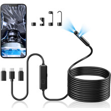 Duplalencsés 1920P HD endoszkóp kamera 8 LED-es lámpával, IP67 vízálló, 9,8 láb hosszú, félig merev kígyókamera, iOS és Android