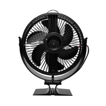 Houtkachelventilator met 6 bladen en beschermkap, werkt op warmte. Geen elektriciteit nodig.