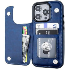 iPhone 16 Pro Wallet Case with Card Holder, PU Leather Kickstand, Double Magnetic Clasp, Shockproof – 6.3"