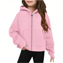 AWZXDE Mädchen Kapuzenpullover mit Reißverschluss, Winter- und Herbstmode, kuschelige Freizeitjacke für Teenager und Kinder, Rosa, 9-10 Jahre