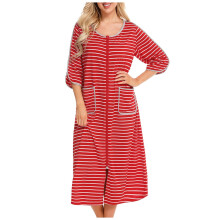 Pijama feminino Awdenio, camisola de inverno quente com zíper e bolsos, modelo folgado.