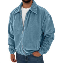 Herre vintage corduroy casual langærmet jakke med lomme, blå, XXXL