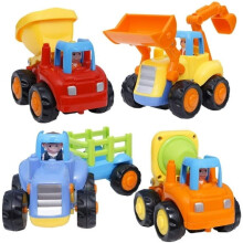 Reibungsbetriebene Spielzeug-Baumaschinen für Kleinkinder – Traktor, Bulldozer, Muldenkipper, Betonmischer – 4-teiliges Lernspielzeug für Kinder