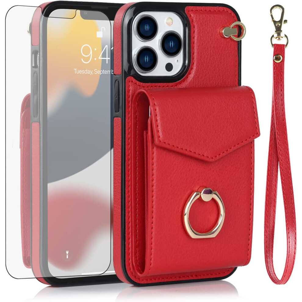 Iphone 13 Pro Max 6.7" Wallet Case With Hd Screen Protector & Rfid Card Holder Â Compatible With Iphone 13 Pro Max Red 9028731940113