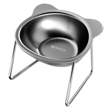 Stainless Steel Cat Bowl with Stand Anti Cervical Spondylosis Pet Raised Food and Water Dish for Cats and Dogs Dual Use Feeder