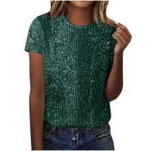 Dark Green Sequin Top for Women Holiday Party Pullover