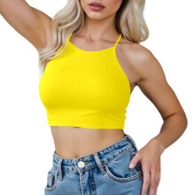 Badedragtstoppe til kvinder Bikini Crop Sømløs Sommer Badetøj Tankini Top Basic Spaghettistropper Sød Badedragt
