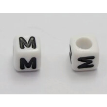 250 White with Black Acrylic Alphabet Letter "A-Z" Acrylic Cube Pony Beads 6X6mm-M