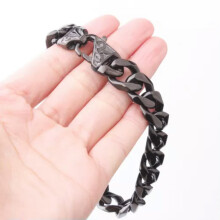 Bracelet jonc homme en acier inoxydable 316L, chaîne cubaine, 13/15 mm, noir, longueur 18-28 cm (7-11-8,5 pouces), longueur 15 mm.
