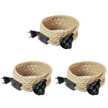 3X Retro-Kronleuchterkabel Aus Seil, Tischlampenzubehör mit Kabelschalterstecker (Ohne Glühbirne), EU Stecker