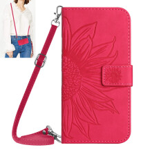 Compatible with iPhone 11 Case – Embossed Flower PU Leather Crossbody Wallet with Card Holder, Magnetic Flip Folio & Lanyard, Rose