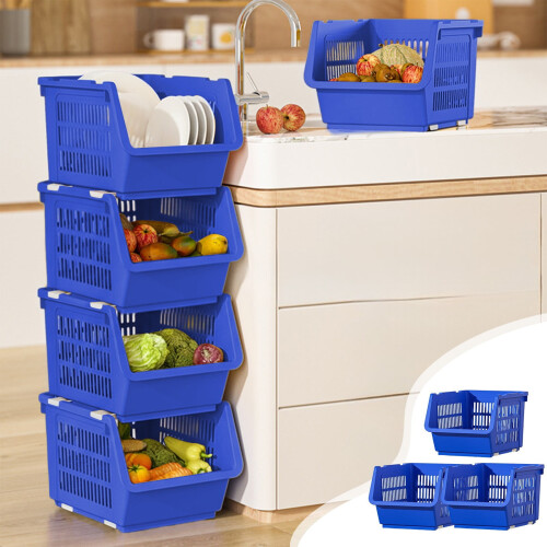 3-Piece Stackable Storage Bins with Wheels Ventilated ABS - Multi-Functional for Kitchen Toys Small Spaces