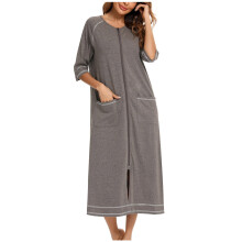 Pijama feminino Awdenio, camisola de inverno quente com zíper e bolsos, modelo folgado.