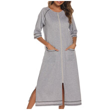 Pijama feminino Awdenio, camisola de inverno quente com zíper e bolsos, modelo folgado.