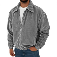 Herre vintage corduroy casual langærmet jakke med lomme, grå, L