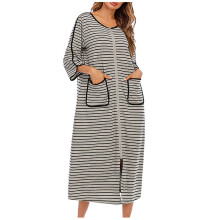 Pijama feminino Awdenio, camisola de inverno quente com zíper e bolsos, modelo folgado.