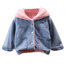 Kids' Long Sleeve Fleece-Lined Denim Jacket with Sherpa, Bow Tie & Hood – Compatible with 2025 Styles