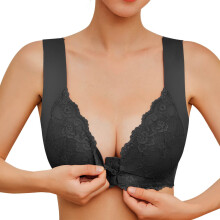 Women's Front Closure Bras Wireless Push Up Bra Push Up Bralettes Black 4XL
