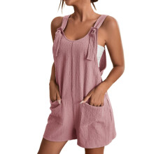 Tuta intera da yoga da donna in denim elasticizzato rosa e nero, con pettorina regolabile, modello casual – disponibile anche in taglie forti