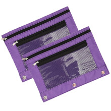 3-Hole Pencil Case, Transparent PVC Zippered Pouch with Detachable 3-Ring Binder Folder & Pen Pocket, Large Capacity