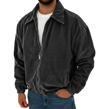 Herre vintage corduroy casual langærmet jakke med lomme, sort, M
