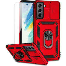 Compatible with Samsung Galaxy S21 FE 5G Case: HD Screen Protector, Camera Lens Cover, Military-Grade Drop Tested, Magnetic Ring Holder & Kickstand