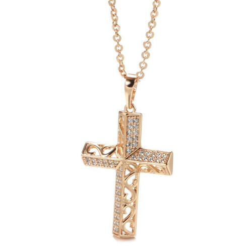 Colar Kinel com Pingente de Cruz Simples em Ouro Rosa