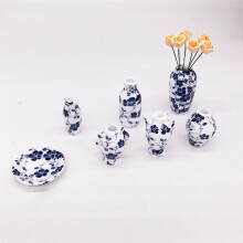 7pcs Mini Ceramic Vase 1:12 Blue and White Porcelain Miniature Dollhouse Decoration