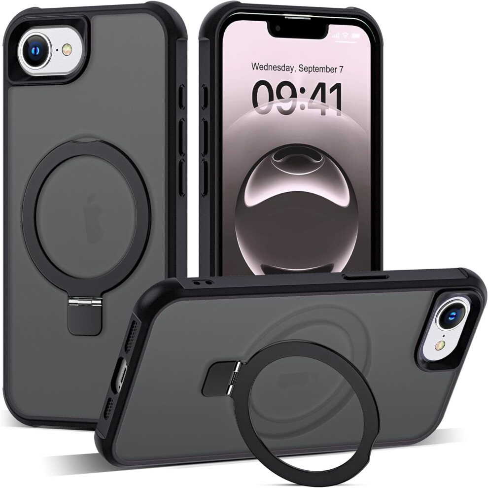 Compatible With Iphone 16E Case: Military-Grade Translucent, Invisible Magnetic O-Ring Stand, Magsafe-Compatible, Great Grip 9028731745060
