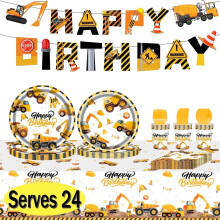 Construction Birthday Party Supplies Paper Plates Napkins Construction Truck Tablecloth for Student Birthday Party Serves 24