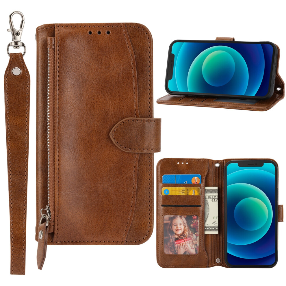 Compatible With Samsung Galaxy A54 5G Wallet Case Â Pu Leather, Tpu Shockproof, Magnetic Closure, Zipper, Kickstand, Card Slots, Detachable Wrist 9479868011922