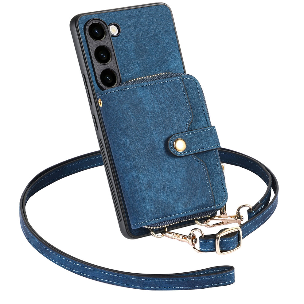 Samsung Galaxy S24 Plus Wallet Case Â Crossbody Zipper Phone Case With Card Holder, Wrist Strap & Purse, (Compatible With S24 Plus / S24+) Blue 9479868012356