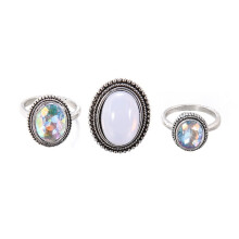 Creative Stacking Finger Ring Set Artificial Gemstone Party Women Jewelry Gift Silver