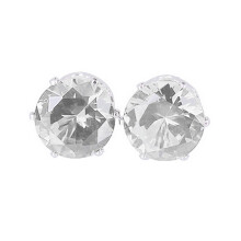Ear Studs Cubic Zirconia Round White Silver 1 Pair