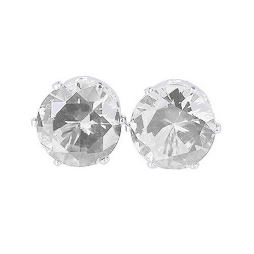 Ear Studs Cubic Zirconia Round White Silver 1 Pair