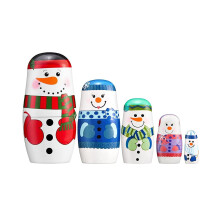 TETOU 5 Layer Christmas Nesting Dolls Wooden Snowman Matryoshka Doll Toy for Birthday Party Gift Christmas Decoration