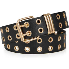 Cinturón de cuero con ojales y cadena desmontable para hombre y mujer, estilo punk rock, ideal para vaqueros y pantalones.