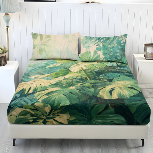 King Size Bedding Set Monstera Leaf Print 3-Piece
