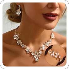 Silver Prom Jewelry Wedding Shine Brightly Prom Costume Brides Necklace Earring Bracelet Set Bridesmaid Dainty Rhinestone Jewelry Party Accessorie