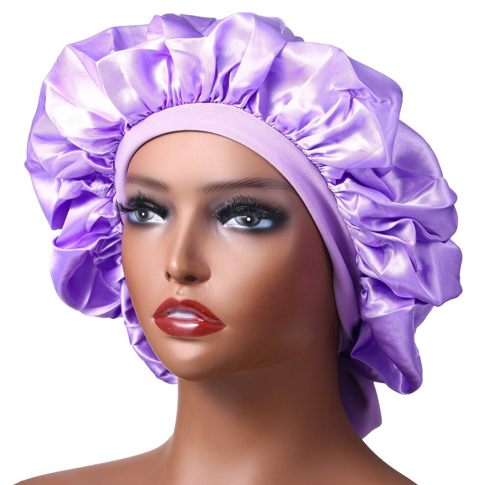 Light/Purple Extra Large Satin Sleep Bonnet For Hair Â 1