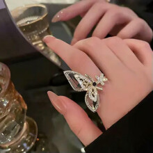 Fashion 925 Silver Cubic Zirconia Butterfly Ring Women Jewelry Adjustable-#2-Adjustable