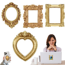 Virenlux Gold Vintage Resin Mini Picture Frames – Tiny Oval/Rectangle Wall Hanging for Jewelry, DIY, Party, Hotel Decor, Photos & Phone Crafts –